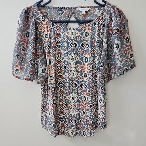 Lucky Brand Women's Blouse - Blue and Orange Pattern